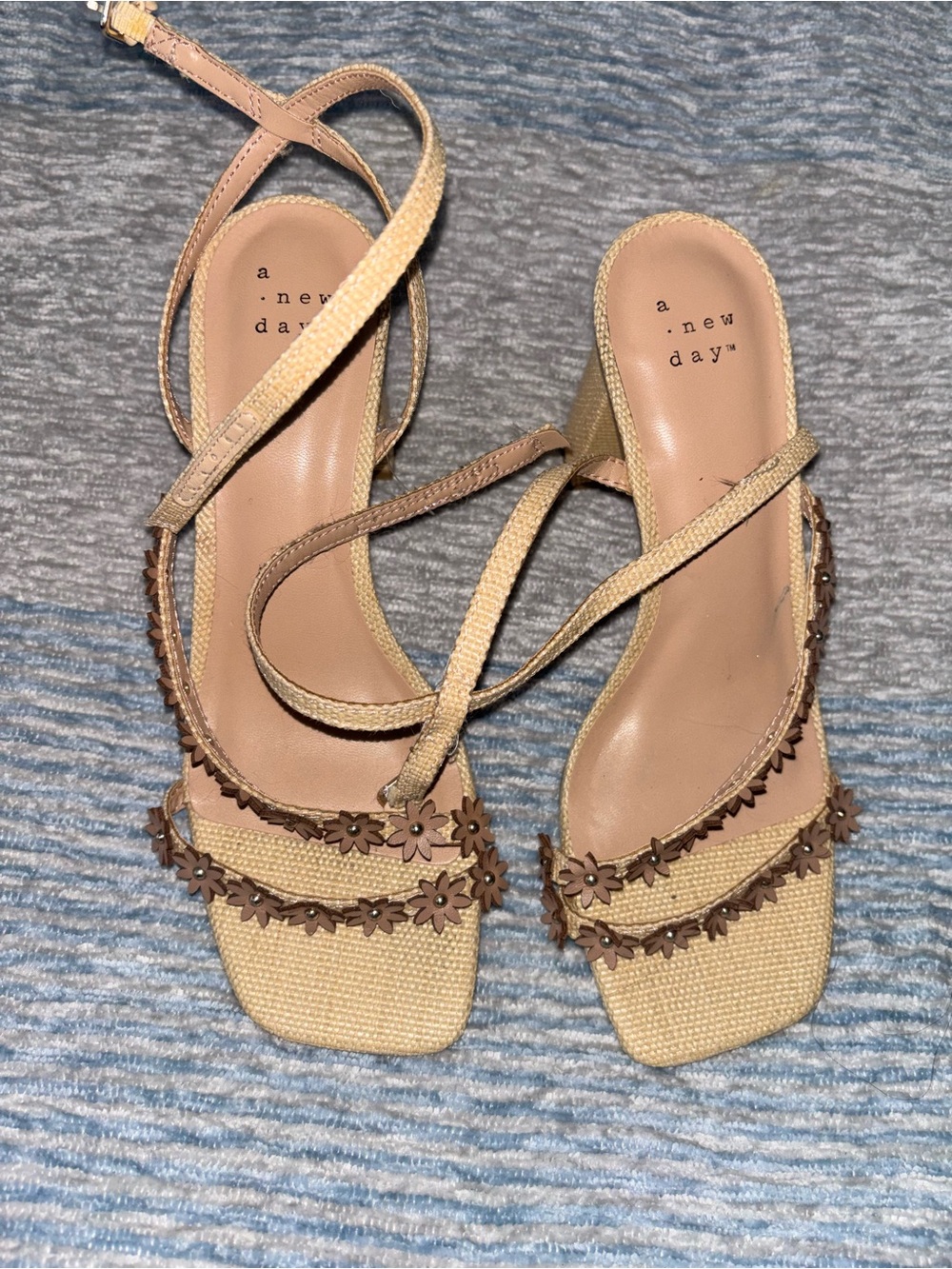 a new day Beige Floral Trim Strappy Sandals